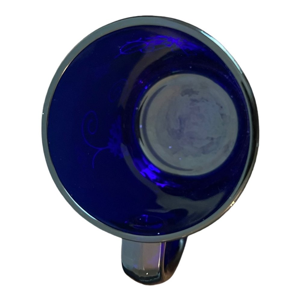 Cobalt Blue Coffee Cup, Mug Etched Pattern Made in USA - Picture 6 of 7